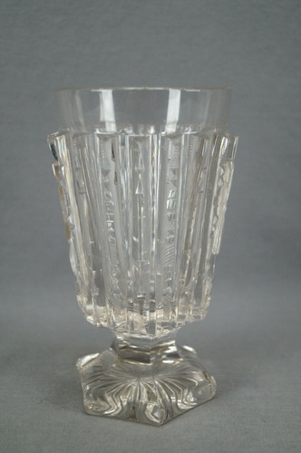 Bohemian Clear Cut Notched Prism Flint Footed Tumbler Spa Glass C. 1850-1860s - Picture 2 of 8