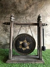 Gong Stand withMallet Vintage Style Wood Buddha Temple Decor Gong7"Antiques Rare