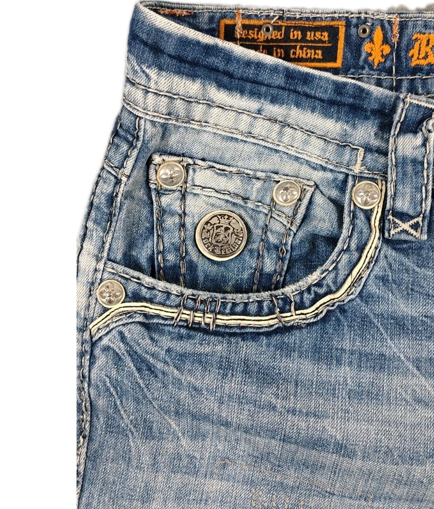 Rock Revival Distressed Darnell Western Bootcut Jeans Embroidered Mens 32X32 View 4