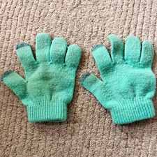 Girls Green Solid Knit Gloves, One Size - Fall Winter Knit Fabric Glove