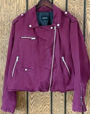 Rebel Wilson x Angels Moto Jacket 1X Burgundy Asymmetrical Zip Plus Size