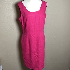 Vestido vaina Sake para mujer rosa 100 % lino sin mangas cuello redondo talla 10