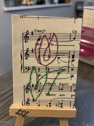 ACEO Original Flower Embroidered Mixed Media “Tulip” Signed 2026