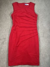 Calvin Klein Red Sleeveless Dress Size Medium 10/12 Knee Length Pencil Crew Neck