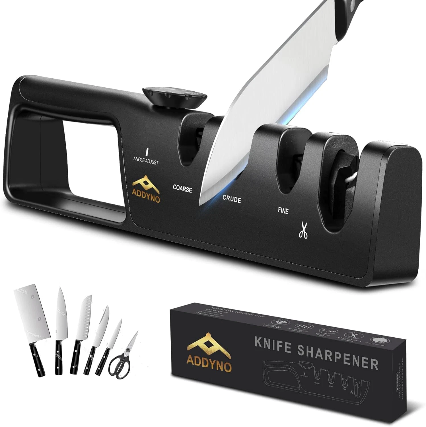 4 In 1 Knife Sharpener With Angle Guide Scissors Slot Non Slip Base