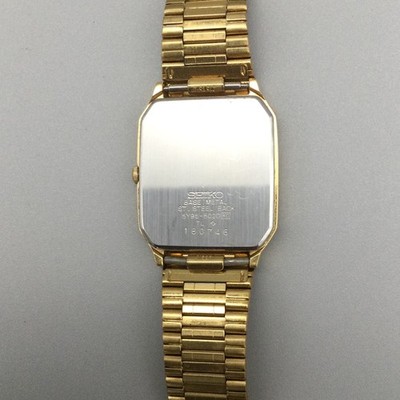 Seiko Mens Watch 27mm Black Rectangle Dial Gold Tone 5Y95-5020 New