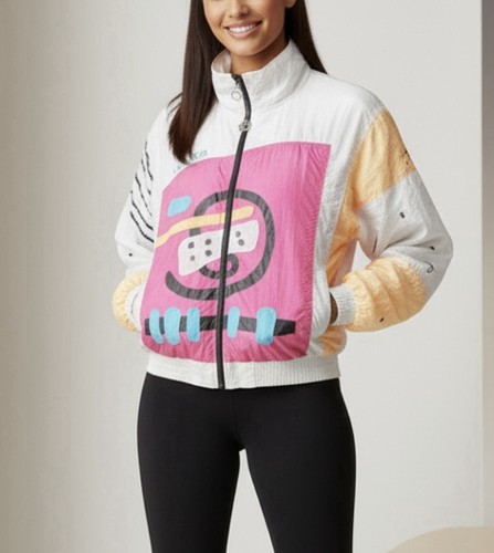 VTG Jamie Sadock Ixspa 80s Abstract Print Bomber Zip Jacket Size M Retro Sporty - Picture 1 of 14