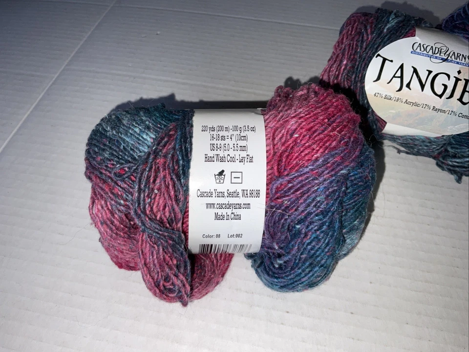 Lote de 2 hilos en cascada Tánger 47 % seda 19 % rayón 17 % algodón denim azul/malva Foto 3 de 4