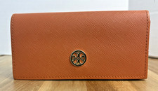 Tory Burch Orange Authentic Sunglass Eyeglass Faux Leather Gold Logo-CASE ONLY