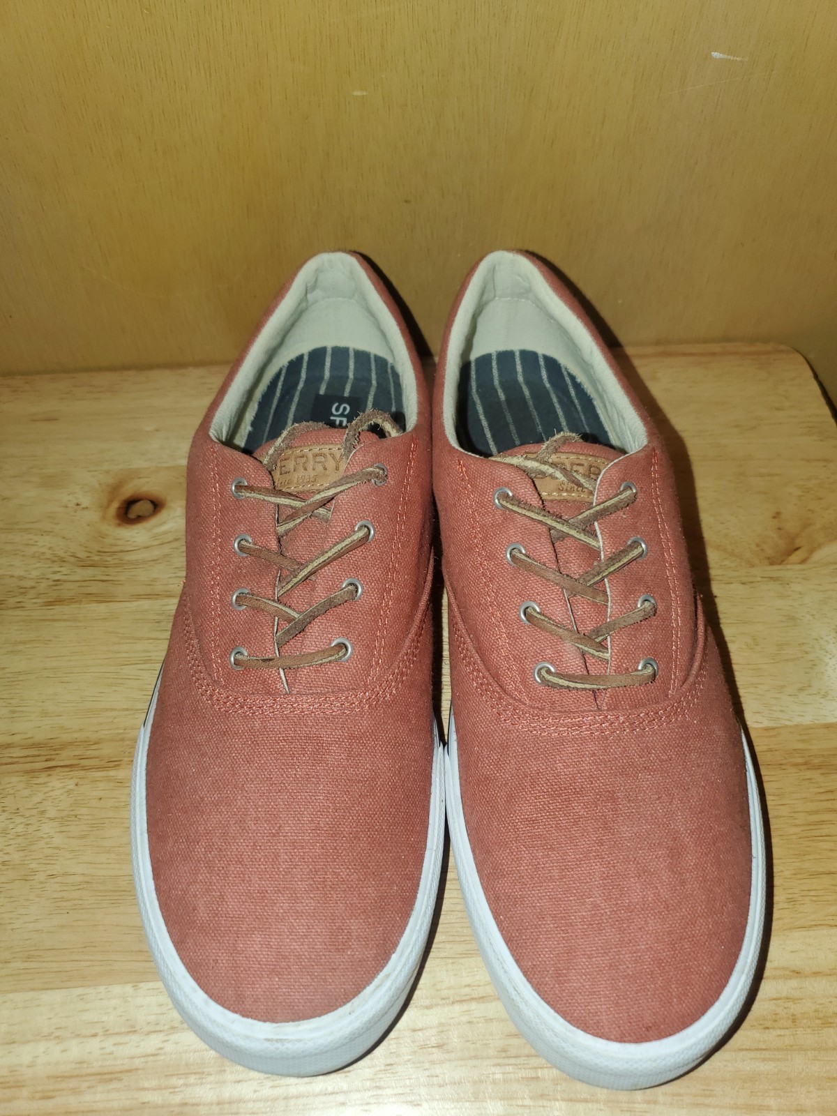 SAOLA Scarpe da barca uomo Sperry Top Sider rosse in tela stringate 11 suola gomma