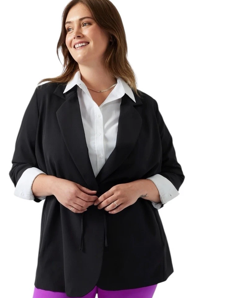 Chaqueta Blazer Athleta Talla 10 Negra Sin Fin Primatwill Elastizada Frente Abierto Preppy Foto 4 de 4