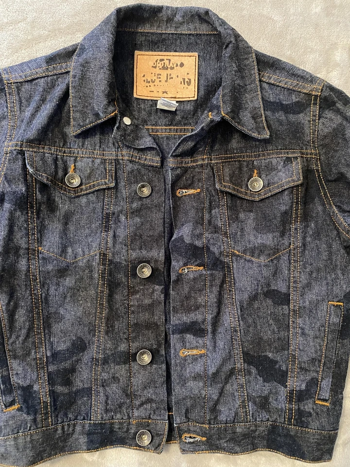Vintage Old Navy Denim Jacket Boys 6 Blue Camo Jean Trucker Outerwear Y2K 2001 - Image 2 of 4