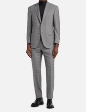 Canali Men Gray Plaid Logo Travel Wool-Silk Jacket Pants 2-Piece Suit Size 46R