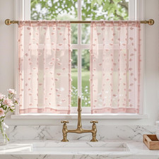 Mysky Home Pink Sheer Short Curtains For Kitchen Small Windows 54 Inch Long Pom