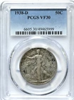 1938 D Walking Liberty VF30 PCGS Graded Half Dollar Denver Coin 6605