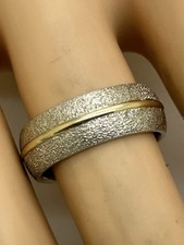 14 K Yellow Gold Accents 925 sterling Texturized Silver Band Ring Size 5.75 .