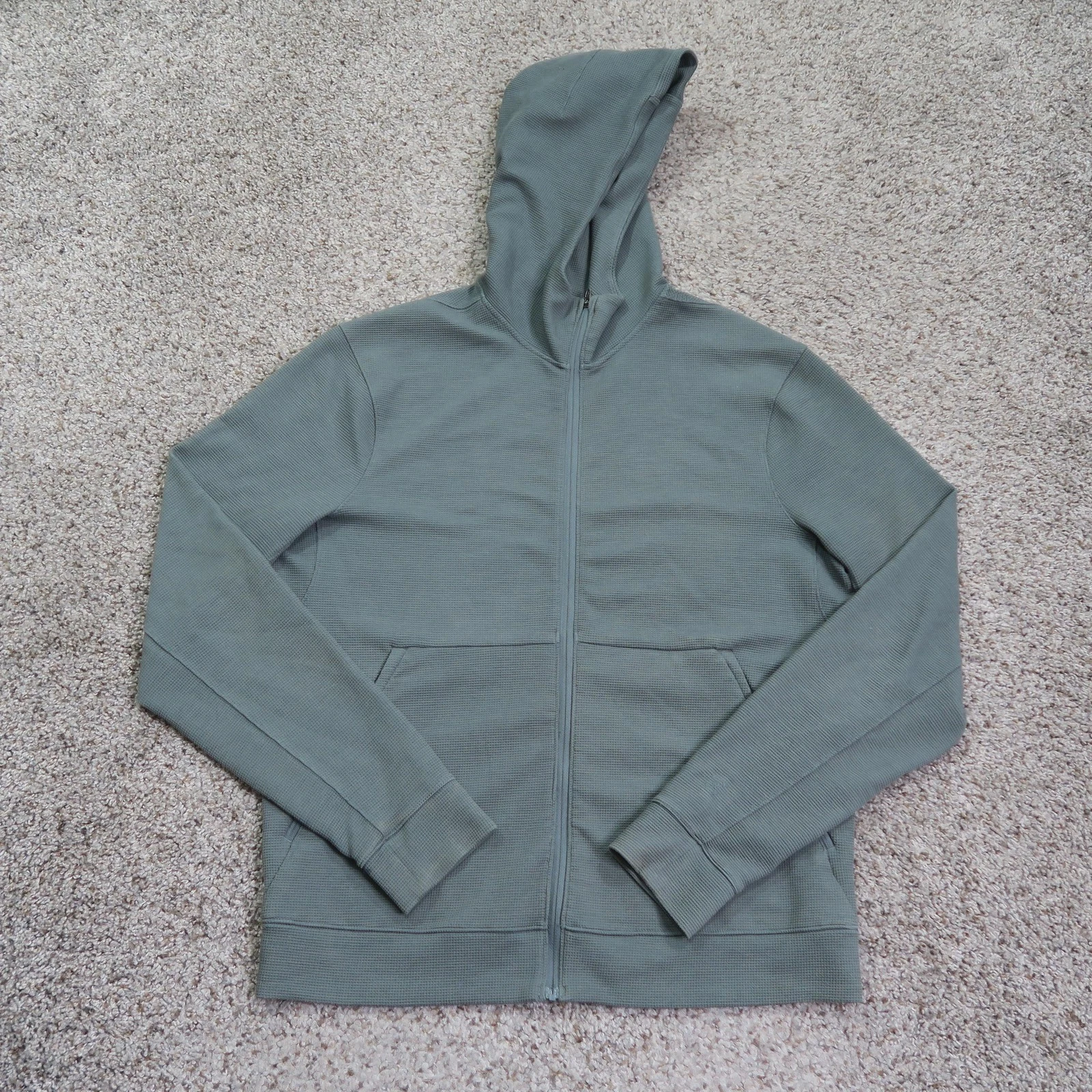 Lululemon Hoodie Mens Medium Green Shift Stitch Waffle Knit Full Zip Sweatshirt