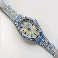 Vintage Timex Watch Women Silver Tone Oval Dial Thin Band Manual Wind