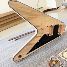 DIY Unfinished Electric Guitar Kit Spalted Maple Top Gold Full Hardware Set