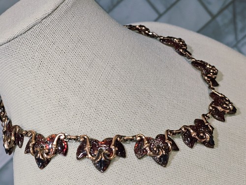 Matisse Renior Vtg Signed Mid-Century Modern Red Spotted Enamel Copper Necklace - Bild 8 von 21