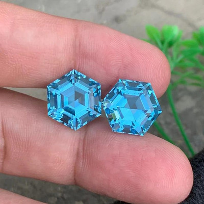 28 Ct 1 Pair Certified Natural Brazilian Sky Blue Topaz Hexagon Loose Gemstone