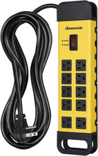 10-Outlet Metal Surge Protector Power Strip with 15Ft Cord, UL Listed, Flat Plug