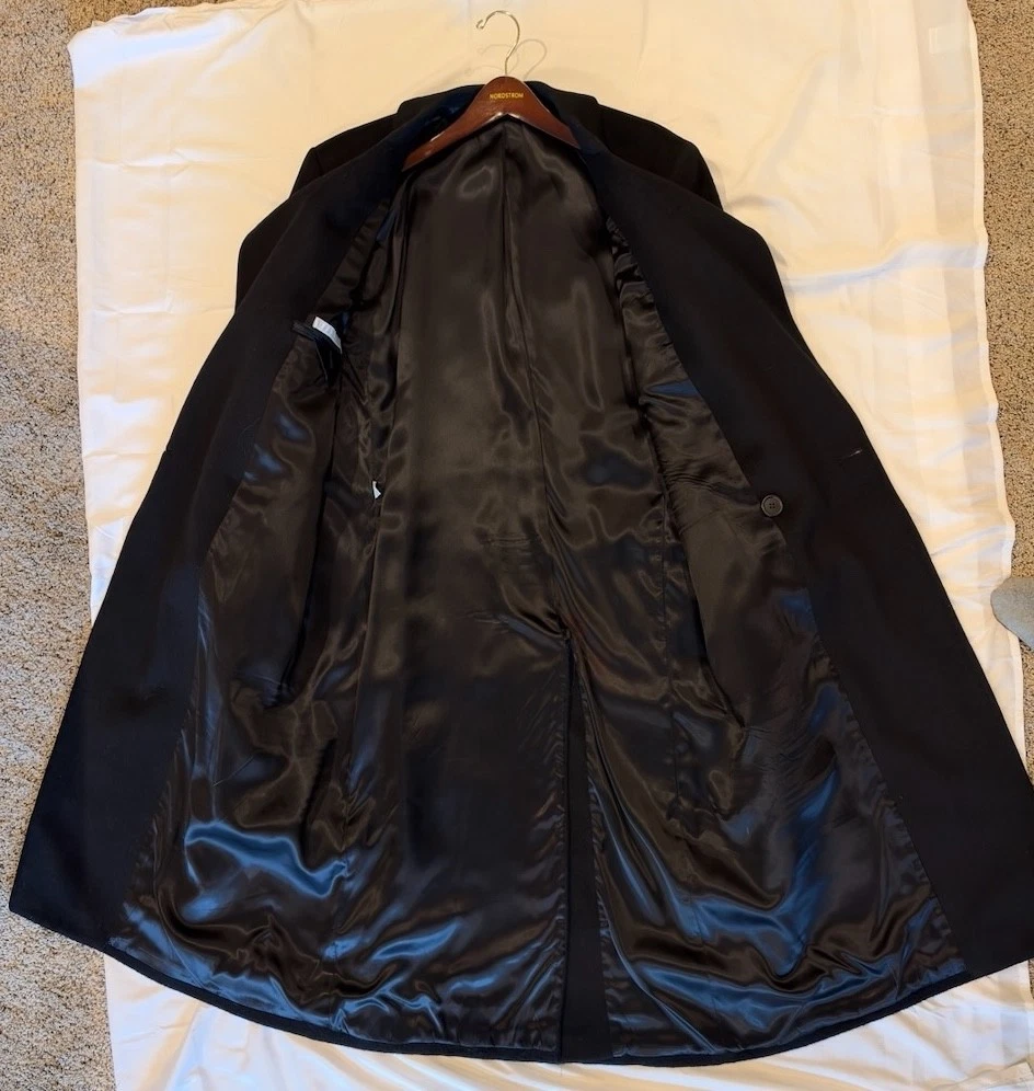 Perry Ellis Classic 80's Overcoat Mens 40 Black Double Breasted 100% Wool image 3
