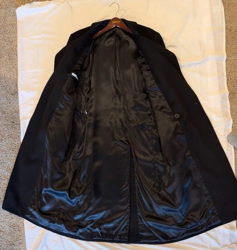 Perry Ellis Classic 80's Overcoat Mens 40 Black Double Breasted 100% Wool image 3