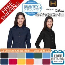 🔥 Harriton Women's Easy Blend Long Sleeve Twill Dress Shirt Up To 3XL M500W