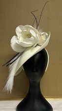 Ascot Fascinator Kentucky Derby Ivory Straw Texture, Flowers Feathers Headband