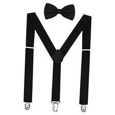Solid Color Mens Suspender Y Shape with Strong Clips Adjustable Braces Black