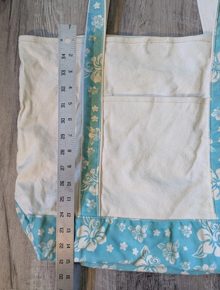 HYP Beach Ocean Blue Floral Oversized Large Canvas Bag Tote Purse - Image 3 of 4