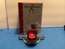 Silverplated Christmas Tree Votive Holder with Candle and Glass Cup with Box