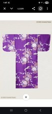 Japanese Kimono Purple Cranes Long Yukata Cotton One Size Made in Japan