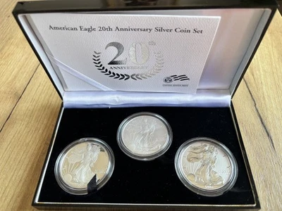 2006 American Eagle 20th Anniversary Silver 3 Coin Set, Proof/BU/Reverse Proof - Bild 1 von 4