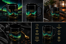 North Aurum Alaska text Mug | Black coffee mug
