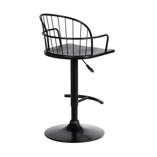 Black Solid Wood and Iron Low Back Adjustable Height Bar Chair - Picture 5 of 9