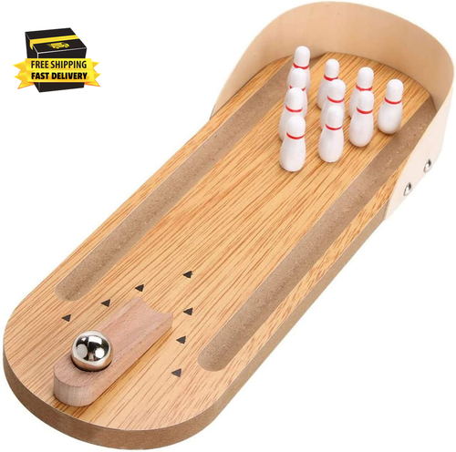 Table Top Mini Bowling Game Set-Tabletop Wooden Board Mini Arcade Desktop Tiny B