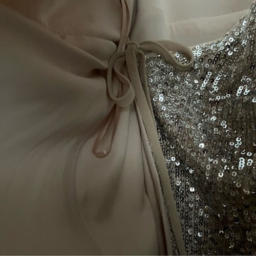 WINSOR women's nude wrap around dress silver sequin full lined spaghetti strap S - Picture 6 of 7
