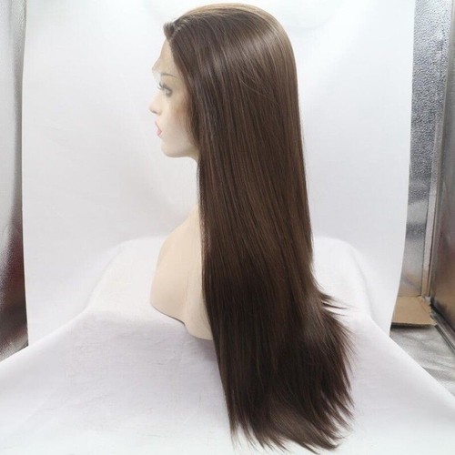 Heat Resistant Hair Layered Long Straight Brown Soft HD Lace Front Wig - Picture 3 of 8