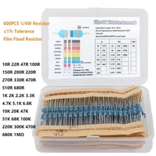 600pcs 1/4W Metal Film Resistors (10Ω-1MΩ) for Arduino/Repair Projects