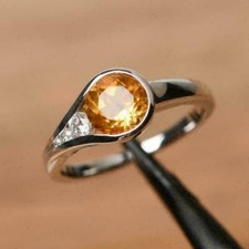 2 Ct Round Cut Yellow Citrine Solitaire Engagement Ring14K White Gold Finish