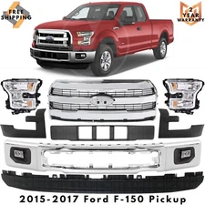 Front Bumper Face Bar Chrome & Headlights Assembly Kit For 2015-2017 Ford F-150