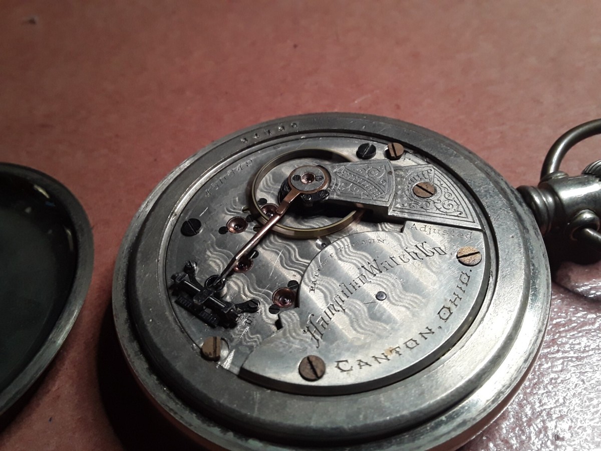 Antique Hampden Pocket Watch Movement, NI, Adj, Mod #4, Clean and Running View 6