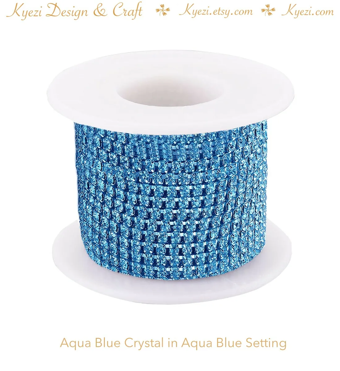 10 Yards 3mm Aqua Blue Rhinestone Chain with Glass Crystal DIY Sewing Craft