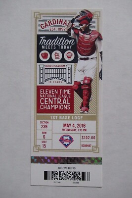 ST. LOUIS CARDINALS VS PHILLIES 5/4/2016 FULL TICKET ~ HOWARD/HERRERA HRs