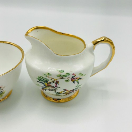 Royal Ardalt England Small Sugar & Creamer Bird of Paradise Gold Trim Ceramic - Picture 2 of 5
