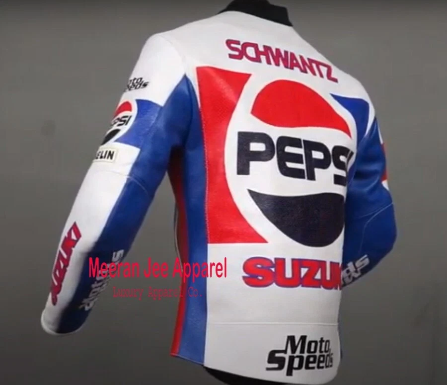 Men's Kevin Schwantz Jacket Pepsi Suzuki GP 1988 Jacket Motorbike Leather Jacket - Image 3 of 4