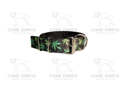 1.5'' HEAVY DUTY 5 PLY CANNABIS LEAF SEAT BELT DOG COLLAR   *APBT PIT BULL