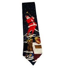 Vintage Holiday Christmas 100% Silk Men's Tie Santa Golf Made In USA Sporty